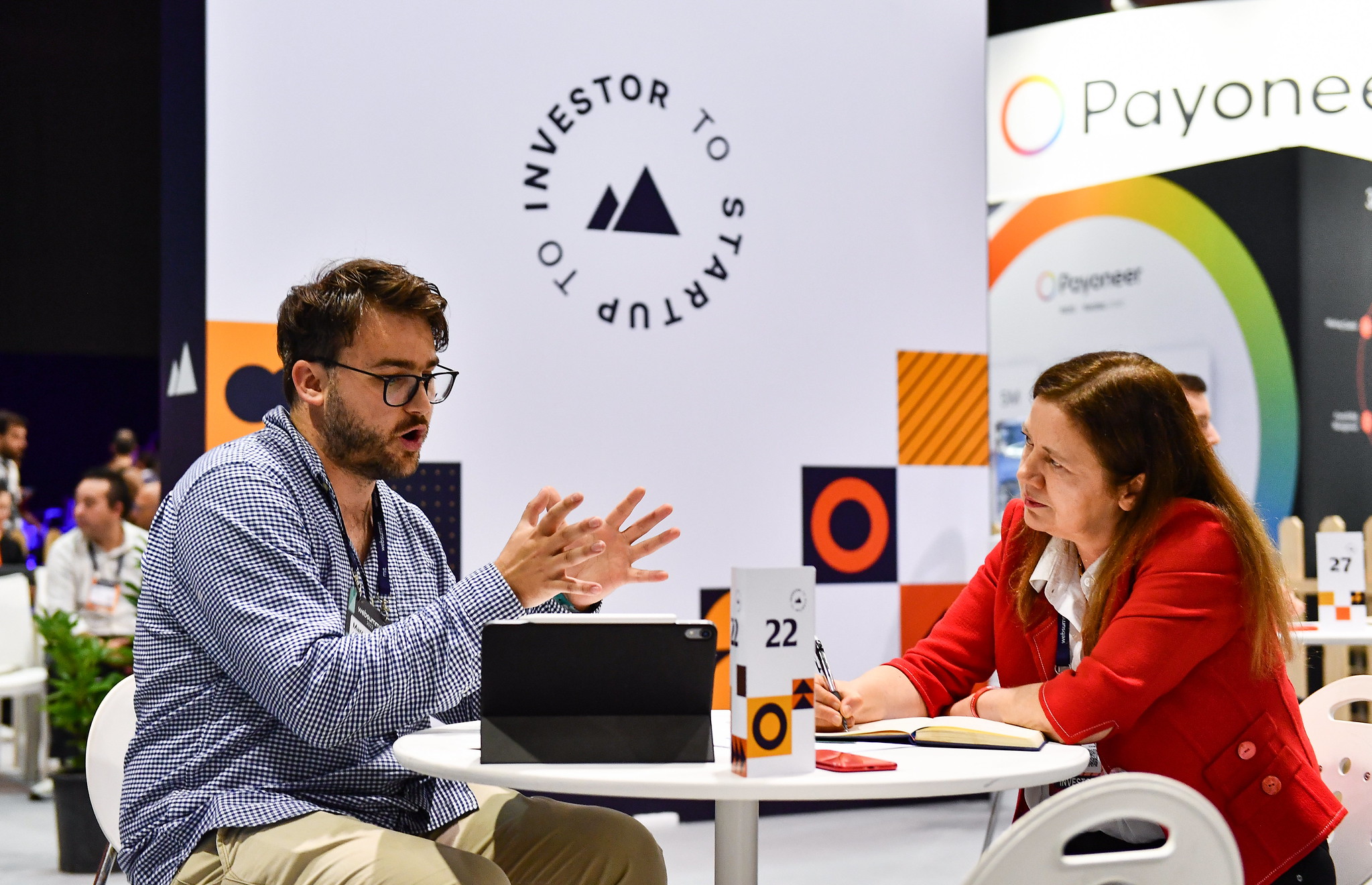Investor to startup meetings during day one of Web Summit 2022 at the Altice Arena in Lisbon, Portugal