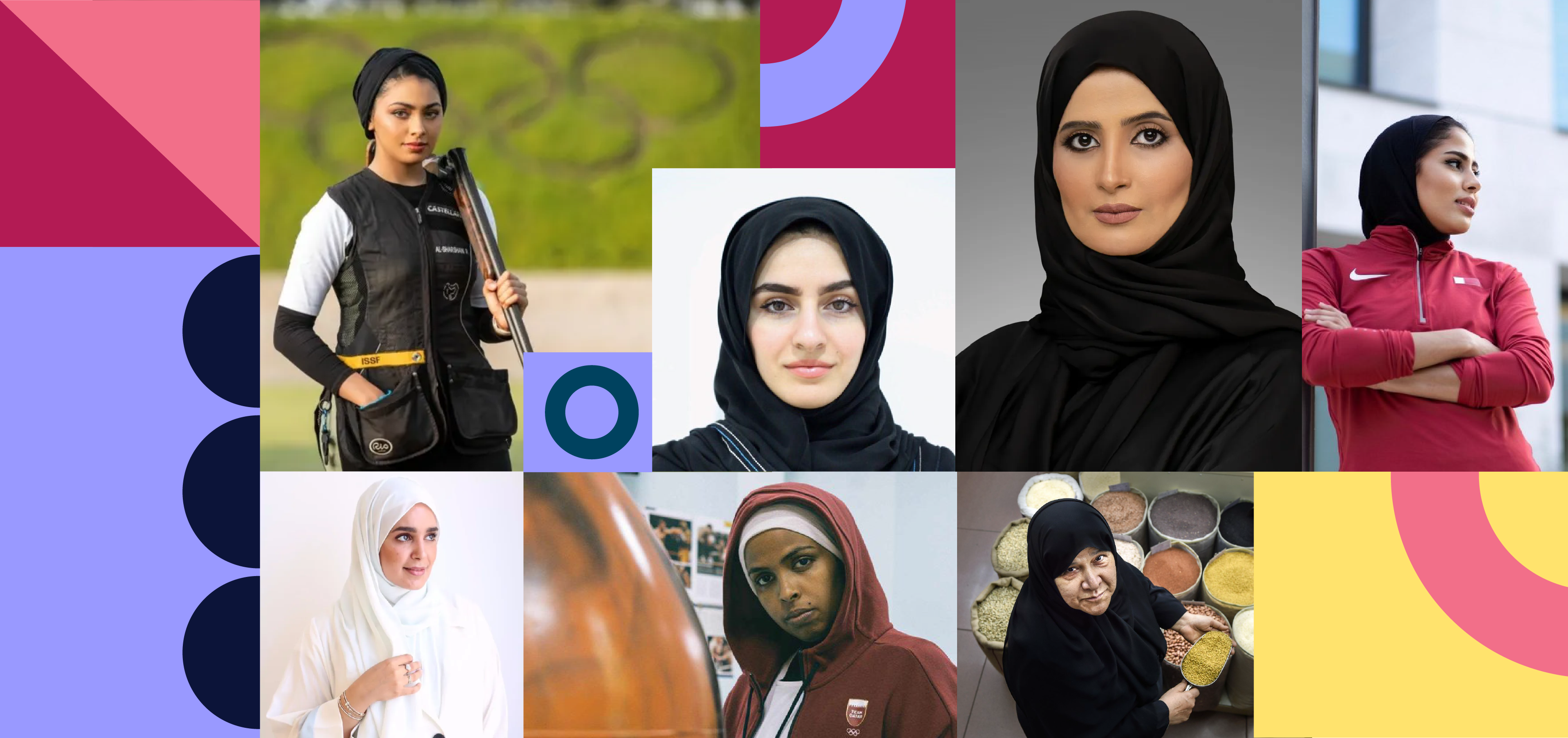 A mosiac of images of featured interviewees from the Women of Qatar website.