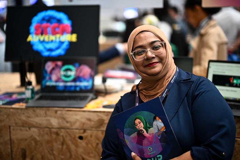 Amra Iuoop, BootUp, at Alpha booths during day one of Web Summit Qatar 2024