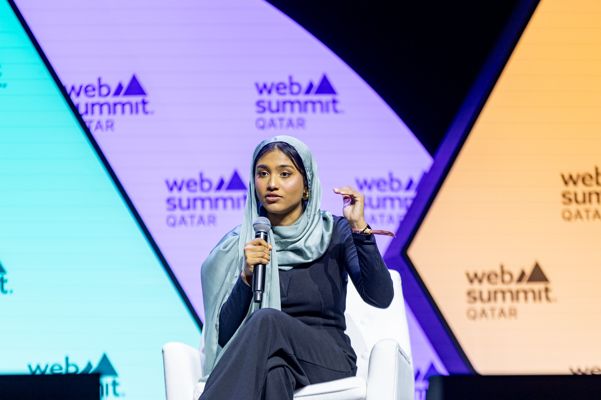 Jeba Sania, Product Manager, Hala Systems, on the Machine stage at Web Summit Qatar 2024