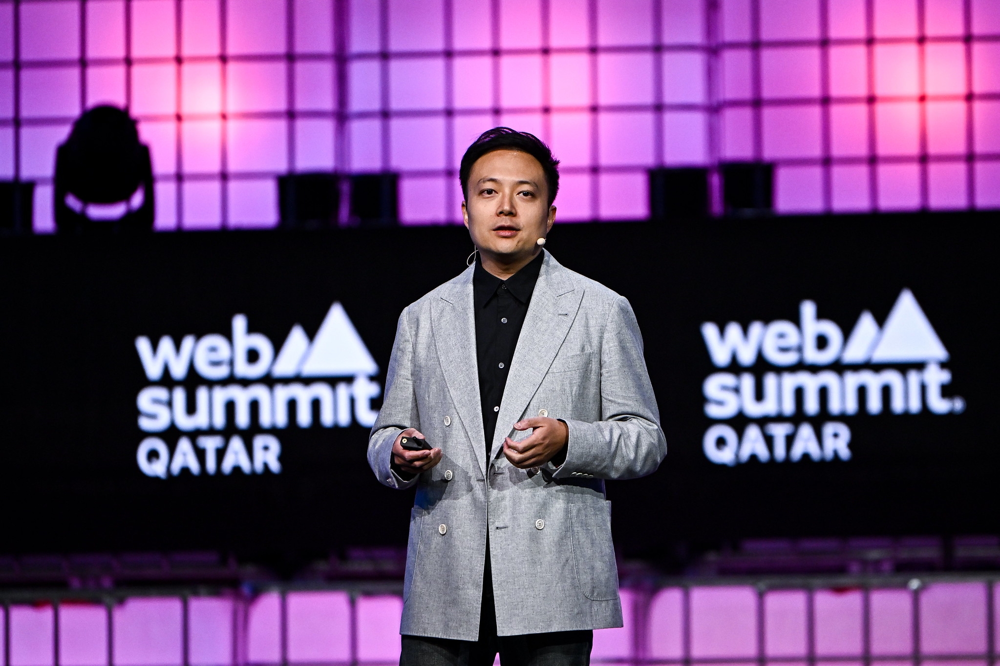 Victor Ai, Founder & CEO, Terminus Technologies on Centre stage during day two of Web Summit Qatar 2024 at the Doha Exhibition and Convention Center in Doha, Qatar.