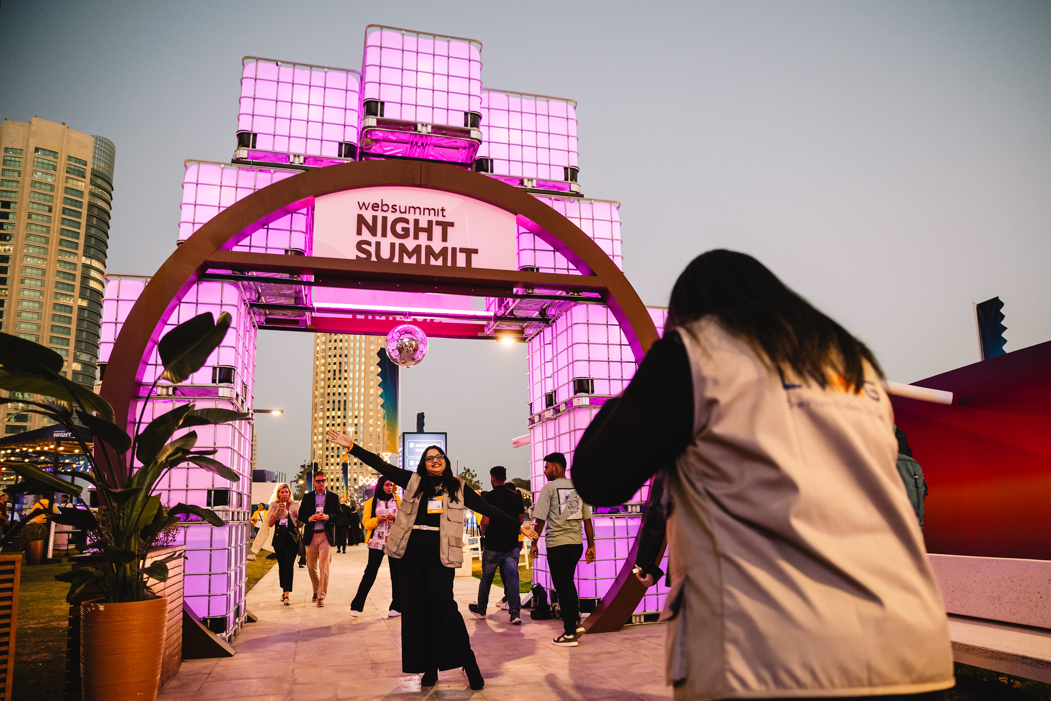 Entrance at Night Summit on opening night at Web Summit Qatar 2026 at the Doha Exhibition and Convention Center in Doha