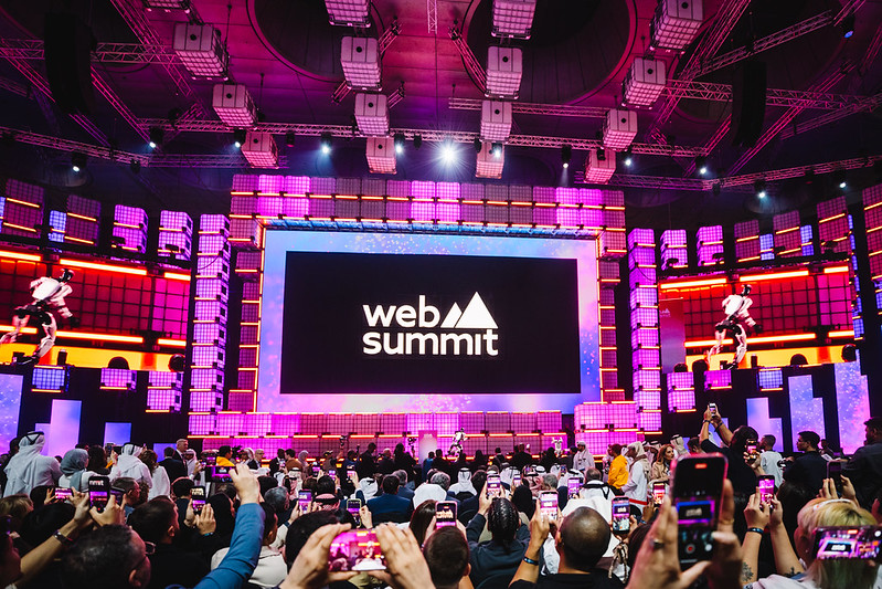 G1 Robot, Humanoid agent AI avatar, Unitree Robotics, right, and Go2 Robot, New Creature of Embodied AI, Unitree Robotics at Web Summit Qatar